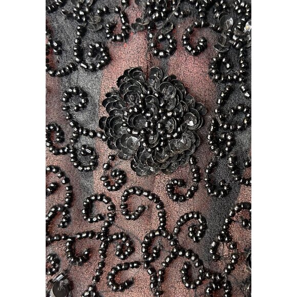 Vintage J Kara Sheer Black Sequin Beaded Blouse Evening Snap Ornate floral - Picture 9 of 9